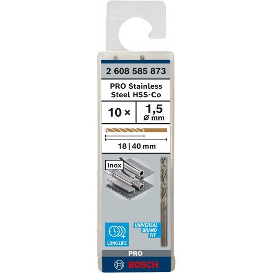 Broca PRO Stainless Steel HSS-Co, 1 x 18 x 40 mm, 10 unid. ref� 2608585873 BOSCH