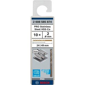 Broca PRO Stainless Steel HSS-Co, 2 x 24 x 49 mm, 10 unid. ref� 2608585874 BOSCH