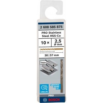 Broca PRO Stainless Steel HSS-Co, 2 x 30 x 57 mm, 10 unid. ref� 2608585875 BOSCH