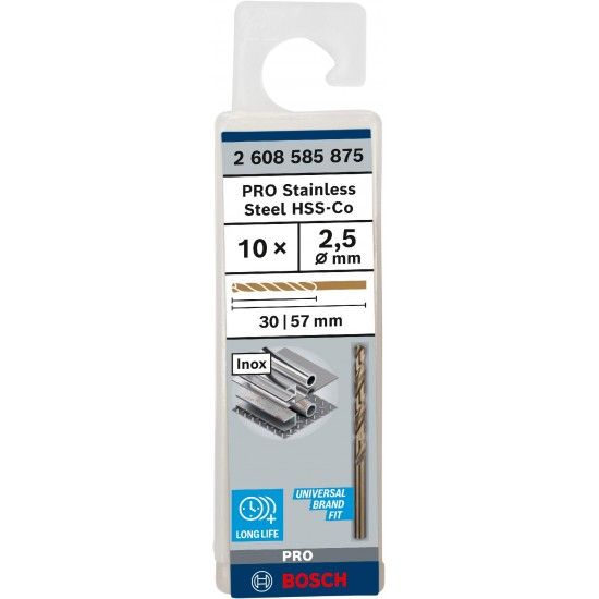 Broca PRO Stainless Steel HSS-Co, 2 x 30 x 57 mm, 10 unid. ref� 2608585875 BOSCH