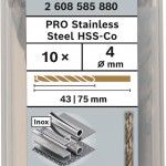 Broca PRO Stainless Steel HSS-Co, 4 x 43 x 75 mm, 10 unid. refª 2608585880 BOSCH Broca PRO Stainless Steel HSS-Co, 4 x 43 x 75 mm, 10 unid. refª 2608585880 BOSCH