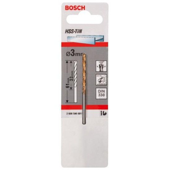 Broca Brocas para metal em HSS-TiN, DIN 338. 3 x 33 x 61 mm ref� 2608596681 BOSCH