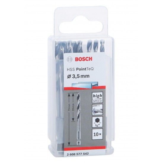 Broca HSS PointTeQ Hex, 3,5 mm, 10 unidades refª 2608577542 BOSCH Broca HSS PointTeQ Hex, 3,5 mm, 10 unidades refª 2608577542 BOSCH