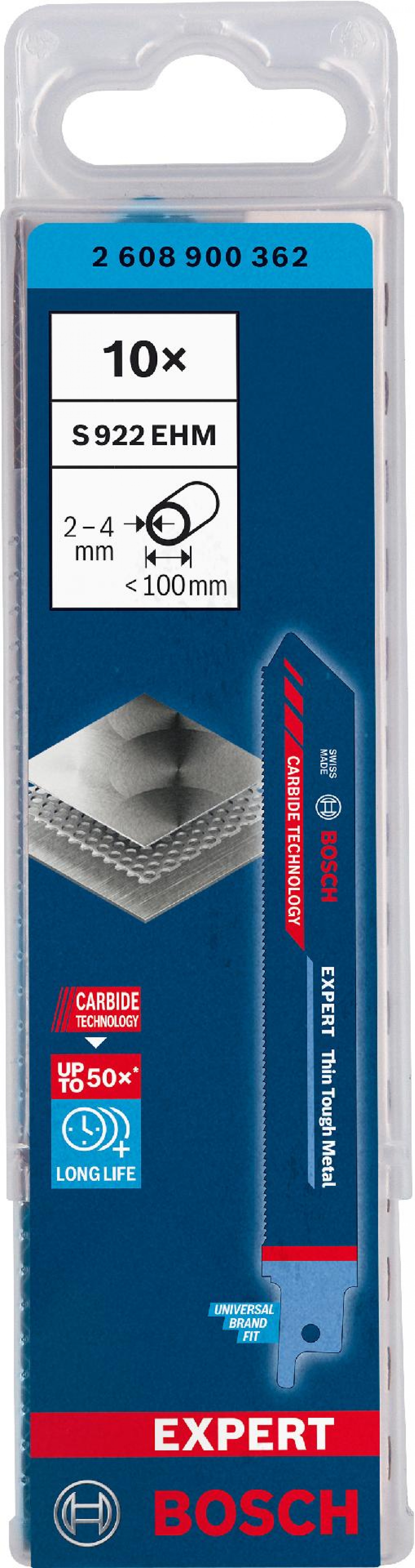 Lâmina de serra sabre S 922 EHM EXPERT ?Thin Tough Metal?, 10 un. refª 2608900362 BOSCH