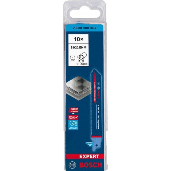 Lâmina de serra sabre S 922 EHM EXPERT ?Thin Tough Metal?, 10 un. refª 2608900362 BOSCH Lâmina de serra sabre S 922 EHM EXPERT ?Thin Tough Metal?, 10 un. refª 2608900362 BOSCH