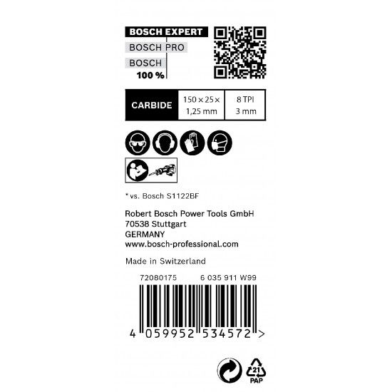 Lâmina de serra sabre S 955 CHC EXPERT ?Thick Tough Metal?, 10 un. refª 2608900367 BOSCH Lâmina de serra sabre S 955 CHC EXPERT ?Thick Tough Metal?, 10 un. refª 2608900367 BOSCH