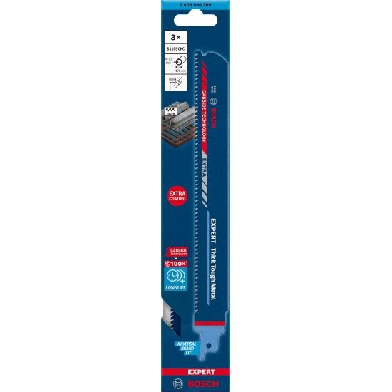 Lâmina de serra sabre S1155CHC EXPERT Thick Tough Metal, 3 un. refª 2608900369 BOSCH Lâmina de serra sabre S1155CHC EXPERT Thick Tough Metal, 3 un. refª 2608900369 BOSCH