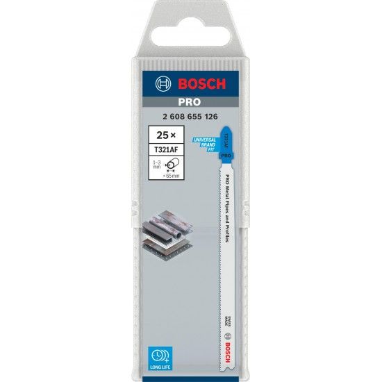Lâmina de serra vertical PRO Metal Pipes and Profiles T321AF, 132 mm, 25 unid. refª 2608655126 BOSCH Lâmina de serra vertical PRO Metal Pipes and Profiles T321AF, 132 mm, 25 unid. refª 2608655126 BOSCH