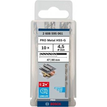 Broca PRO Metal HSS-G, 4,5 x 47 x 80 mm, 10 unid. refª 2608595061 BOSCH Broca PRO Metal HSS-G, 4,5 x 47 x 80 mm, 10 unid. refª 2608595061 BOSCH