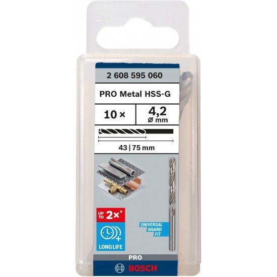 Broca PRO Metal HSS-G, 4,2 x 43 x 75 mm, 10 unid. ref� 2608595060 BOSCH