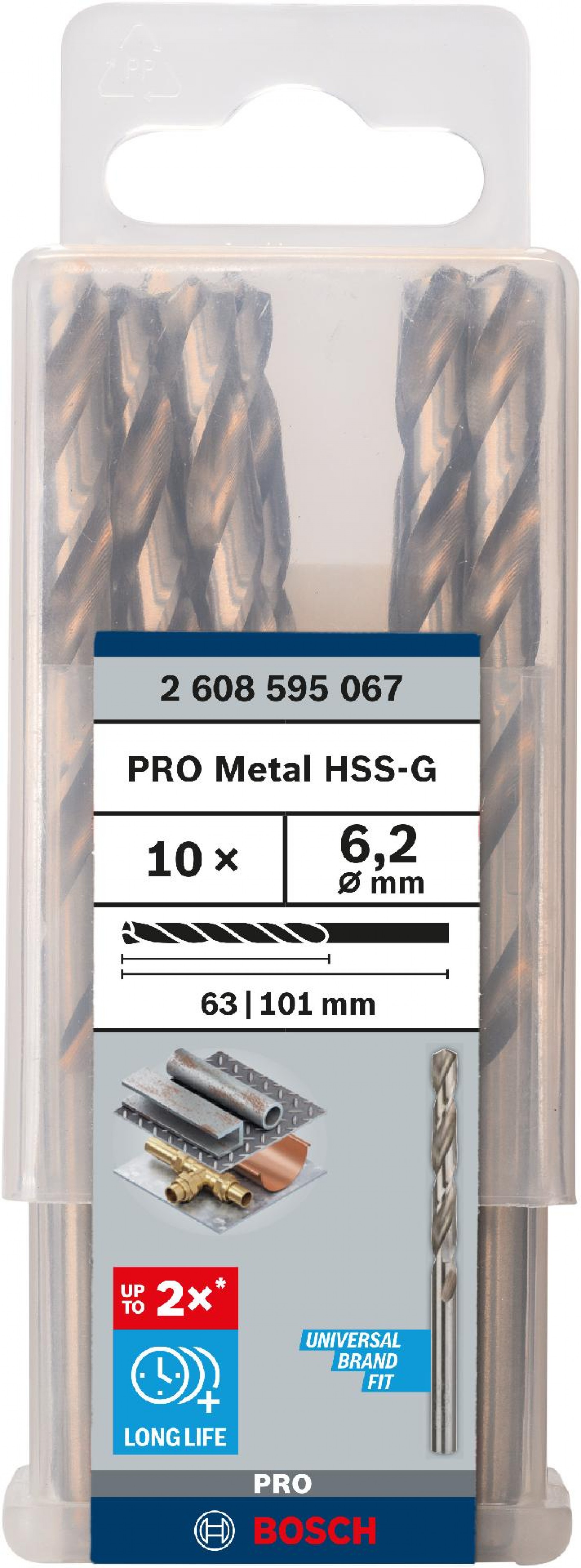 Broca PRO Metal HSS-G, 6,2 x 63 x 101 mm, 10 unid. refª 2608595067 BOSCH