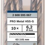 Broca PRO Metal HSS-G, 6,2 x 63 x 101 mm, 10 unid. refª 2608595067 BOSCH Broca PRO Metal HSS-G, 6,2 x 63 x 101 mm, 10 unid. refª 2608595067 BOSCH