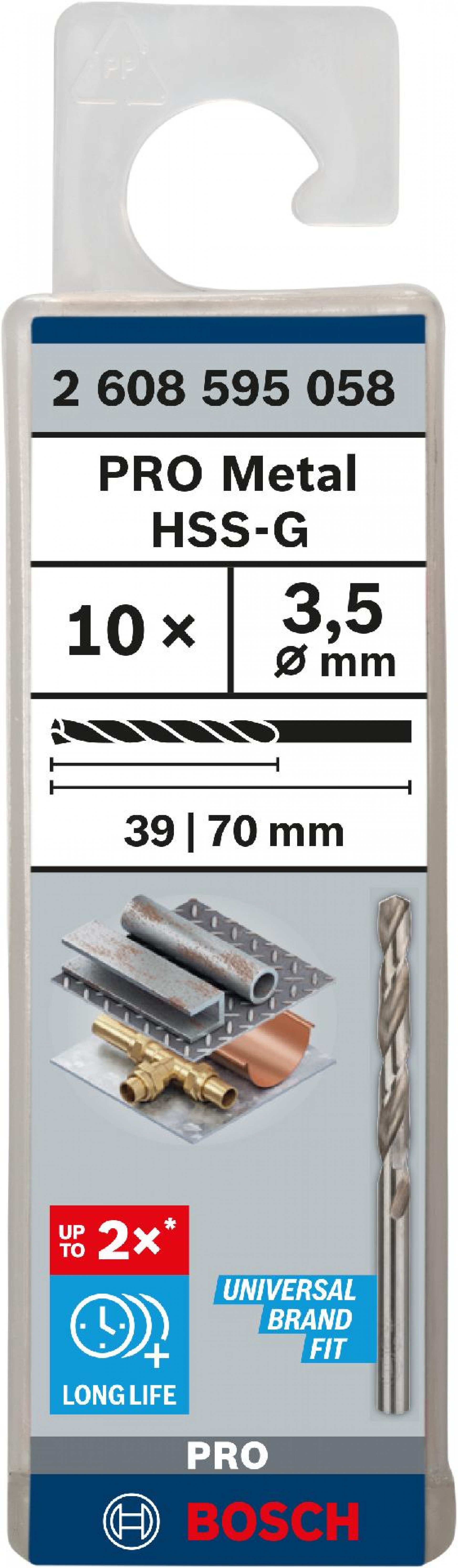 Broca PRO Metal HSS-G, 3,5 x 39 x 70 mm, 10 unid. refª 2608595058 BOSCH