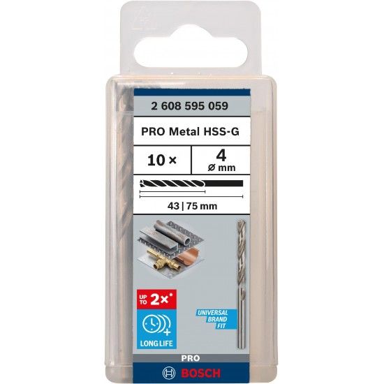 Broca PRO Metal HSS-G, 4 x 43 x 75 mm, 10 unid. ref� 2608595059 BOSCH