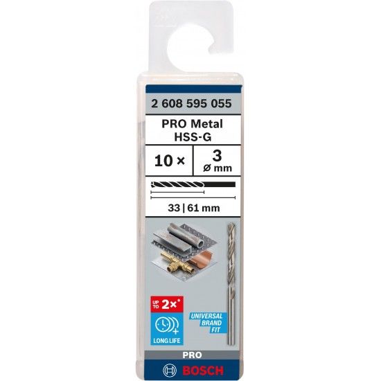 Broca PRO Metal HSS-G, 3 x 33 x 61 mm, 10 unid. ref� 2608595055 BOSCH
