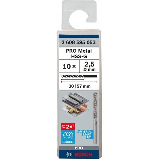 Broca PRO Metal HSS-G, 2,5 x 30 x 57 mm, 10 unid. refª 2608595053 BOSCH Broca PRO Metal HSS-G, 2,5 x 30 x 57 mm, 10 unid. refª 2608595053 BOSCH