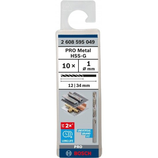 Broca PRO Metal HSS-G, 1 x 12 x 34 mm, 10 unid. refª 2608595049 BOSCH Broca PRO Metal HSS-G, 1 x 12 x 34 mm, 10 unid. refª 2608595049 BOSCH