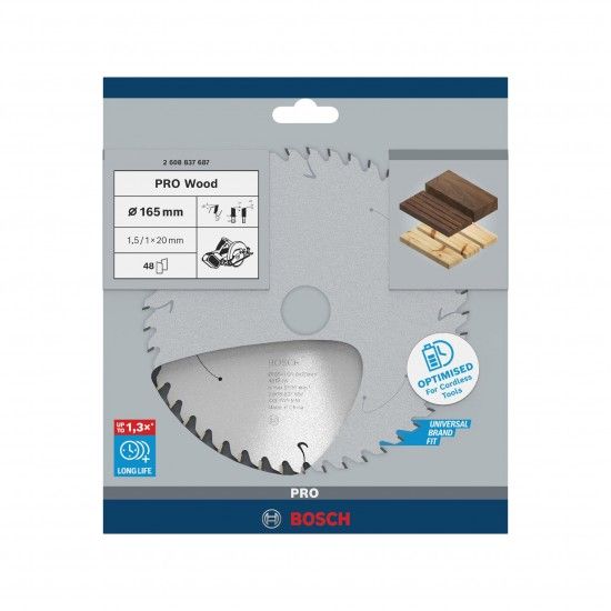 Disco sem fios PRO Wood cordless, 165 x 1,5 x 20 mm, T48 ref� 2608837687 BOSCH