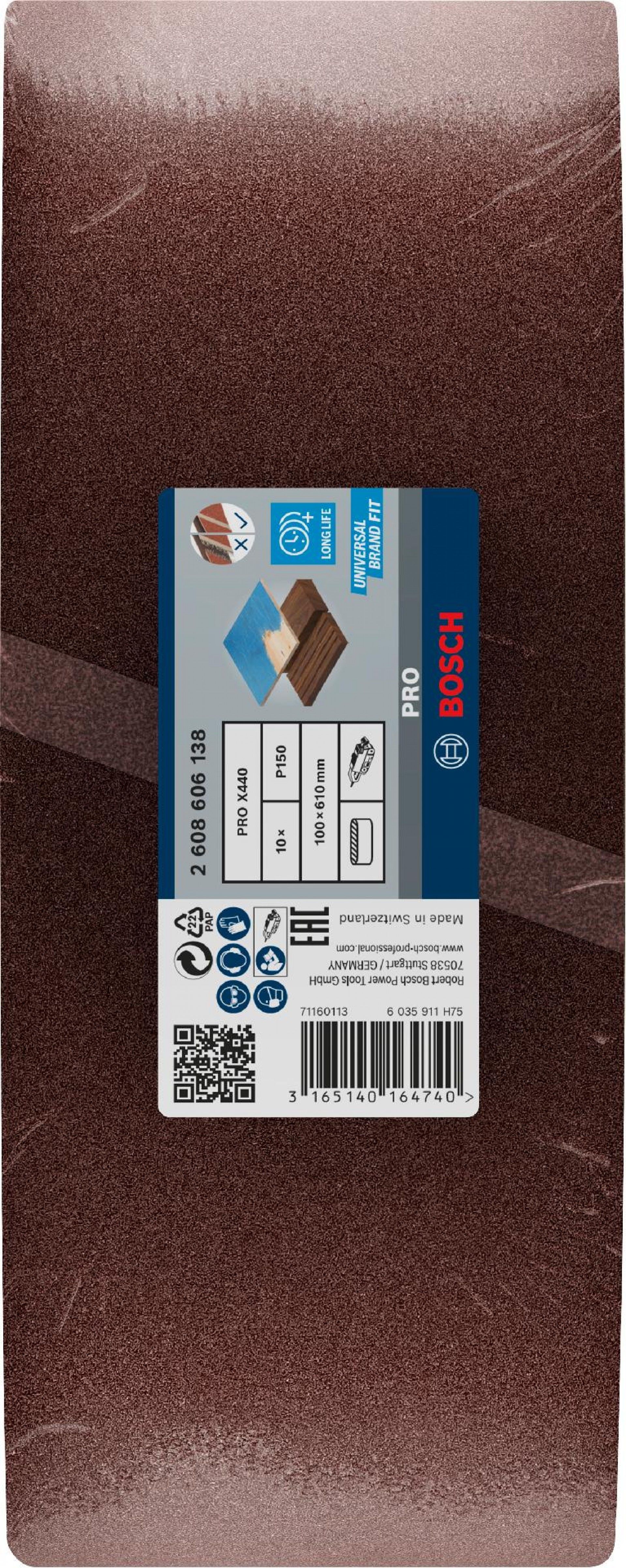 Cinta de lixa PRO X440, 100x610mm, G150, 10 unid. refª 2608606138 BOSCH