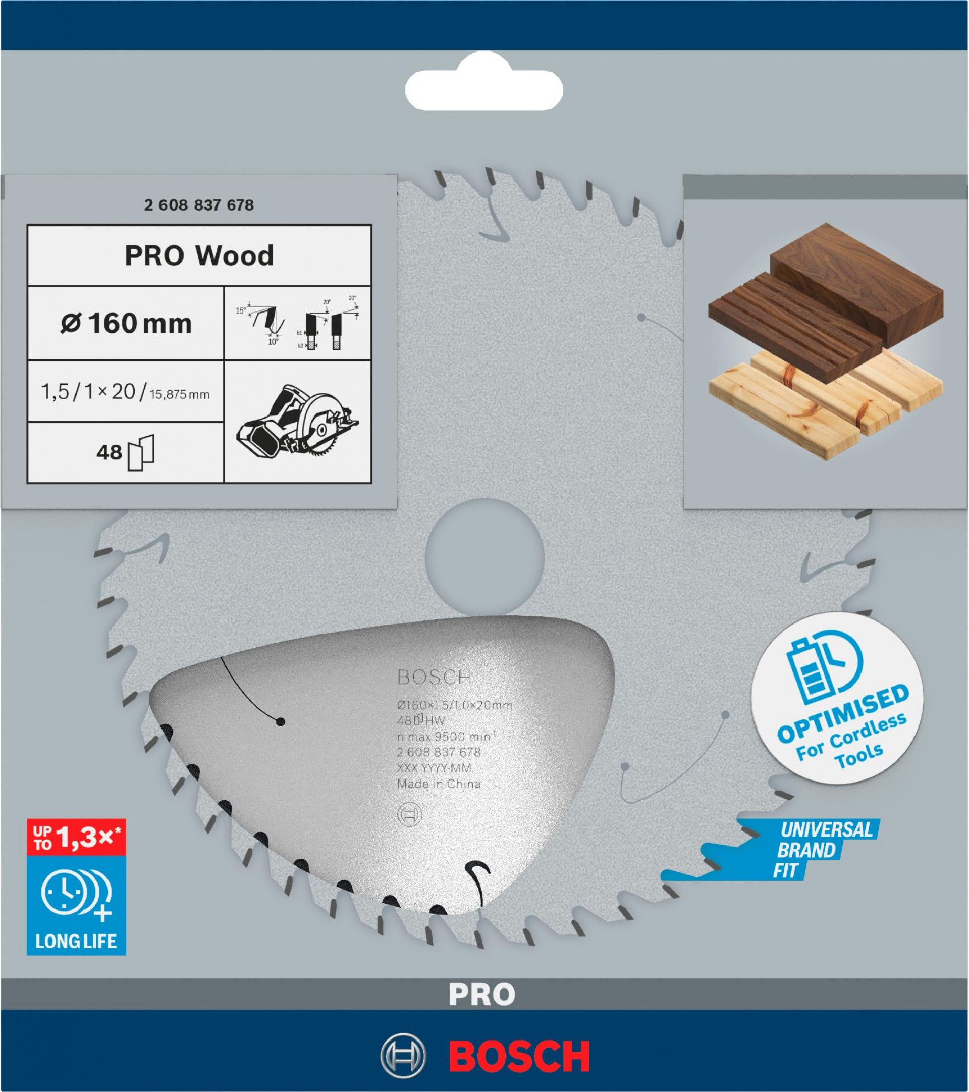 Disco sem fios PRO Wood cordless, 160 x 1,5 x 20 mm, T48 refª 2608837678 BOSCH