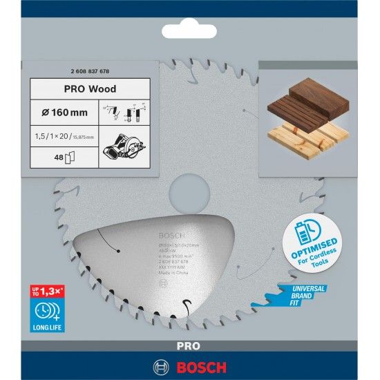 Disco sem fios PRO Wood cordless, 160 x 1,5 x 20 mm, T48 refª 2608837678 BOSCH Disco sem fios PRO Wood cordless, 160 x 1,5 x 20 mm, T48 refª 2608837678 BOSCH