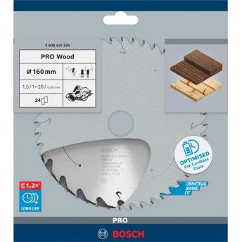 Disco sem fios PRO Wood cordless, 160 x 1,5 x 20 mm, T24 refª 2608837676 BOSCH Disco sem fios PRO Wood cordless, 160 x 1,5 x 20 mm, T24 refª 2608837676 BOSCH