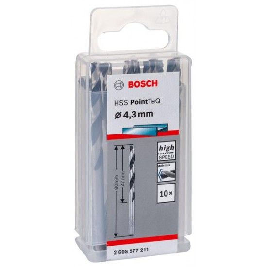 Broca helicoidal HSS PointTeQ 4,3 mm refª 2608577211 BOSCH Broca helicoidal HSS PointTeQ 4,3 mm refª 2608577211 BOSCH