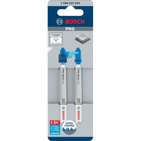 Lâmina de serra vertical PRO Metal thin T121GFC 92 mm, 2 unid. refª 2608655094 BOSCH Lâmina de serra vertical PRO Metal thin T121GFC 92 mm, 2 unid. refª 2608655094 BOSCH