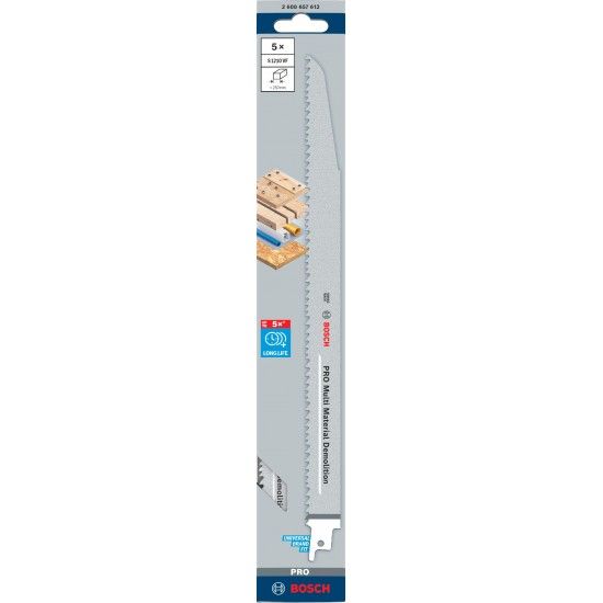 Lâmina PRO Multi Material Demolition S1210VF, 1,6 x 22 x 300 mm, 5pç refª 2608657612 Bosch Lâmina PRO Multi Material Demolition S1210VF, 1,6 x 22 x 300 mm, 5pç refª 2608657612 Bosch