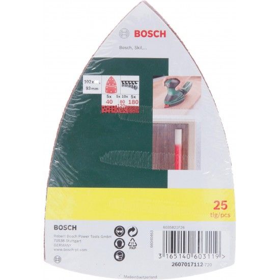 Lixas Delta G40/80/120/180 25pç refª 2607017112 BOSCH Lixas Delta G40/80/120/180 25pç refª 2607017112 BOSCH