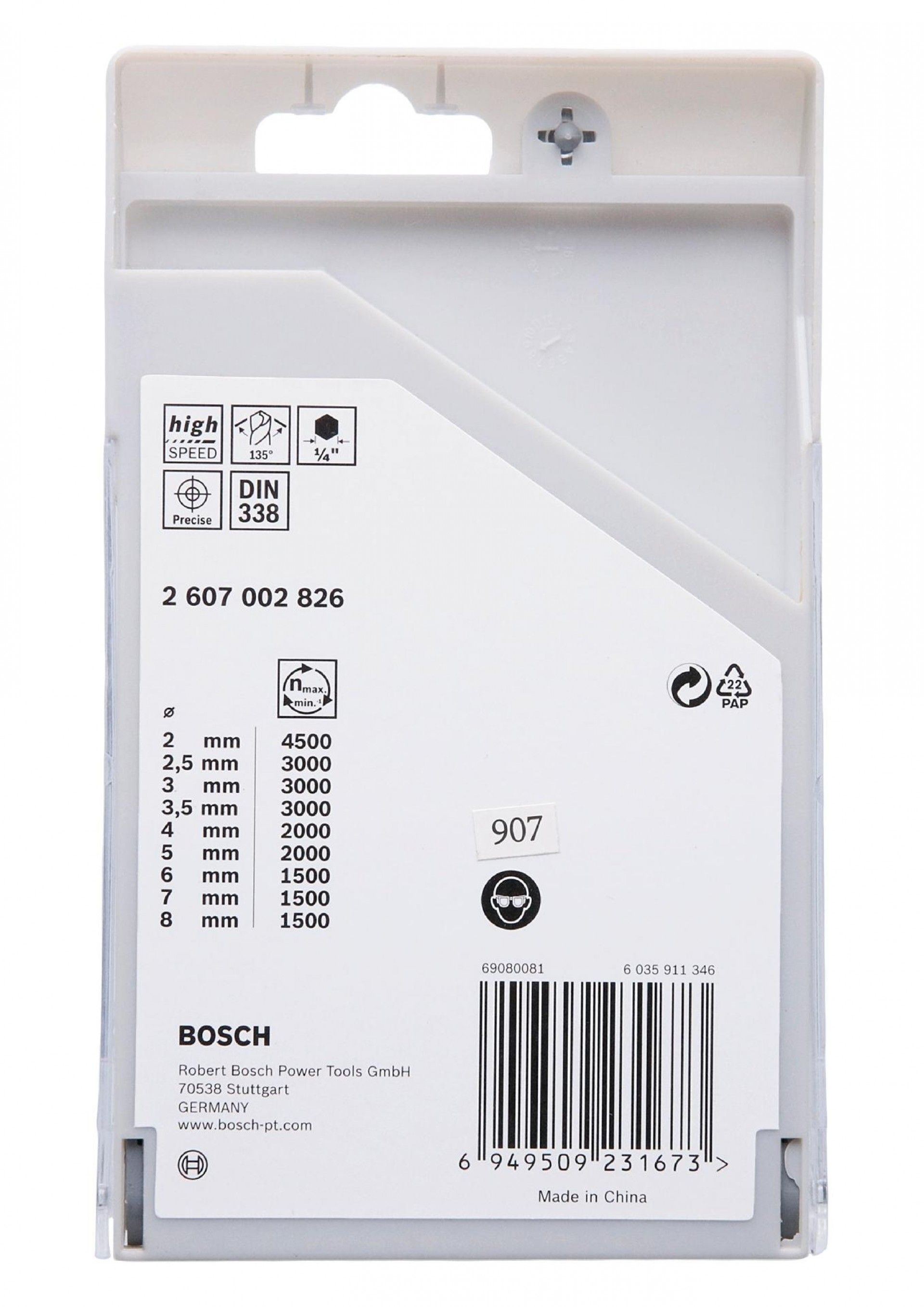 Kit Brocas hex. em HSS PointTeQ, 9 unidades, 2 - 8 mm refª 2607002826 BOSCH