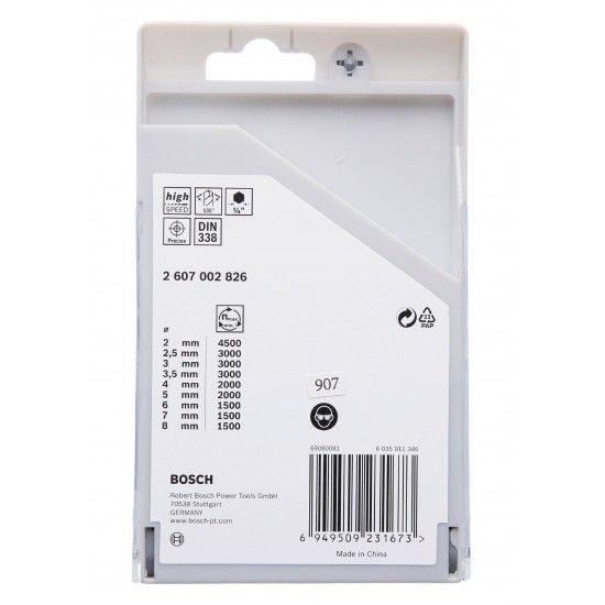 Kit Brocas hex. em HSS PointTeQ, 9 unidades, 2 - 8 mm ref� 2607002826 BOSCH