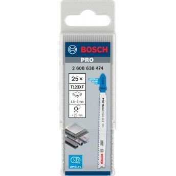 Lâmina de serra vertical PRO Metal thick and thin T123XF, 100 mm, 25 unid. refª 2608638474 BOSCH Lâmina de serra vertical PRO Metal thick and thin T123XF, 100 mm, 25 unid. refª 2608638474 BOSCH