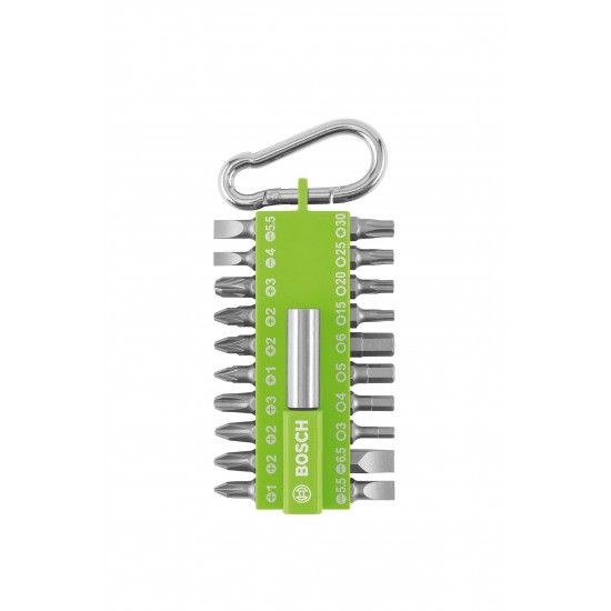 Conjunto de pontas de aparafusar com mosquetão (verde claro), 21 peças refª 2607002823 BOSCH Conjunto de pontas de aparafusar com mosquetão (verde claro), 21 peças refª 2607002823 BOSCH