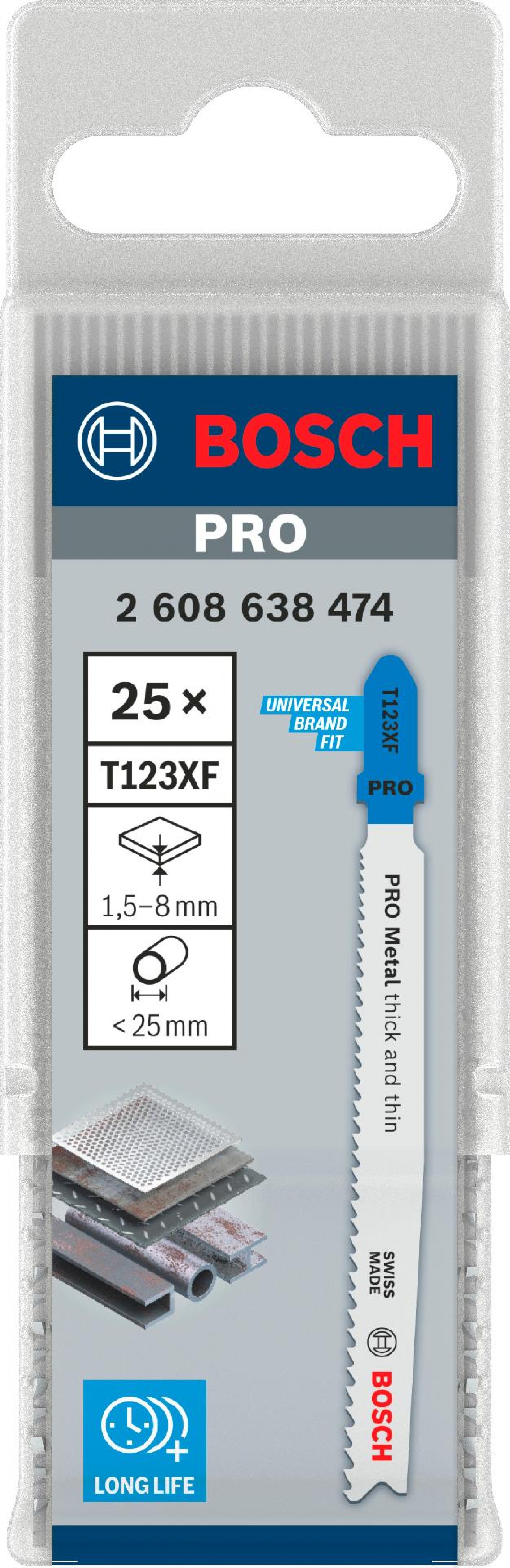 Lâmina de serra vertical PRO Metal thick and thin T123XF, 100 mm, 25 unid. refª 2608638474 BOSCH