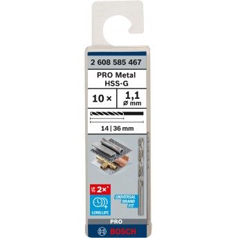 Broca PRO Metal HSS-G, 1,1 x 14 x 36 mm, 10 unid. ref� 2608585467 BOSCH