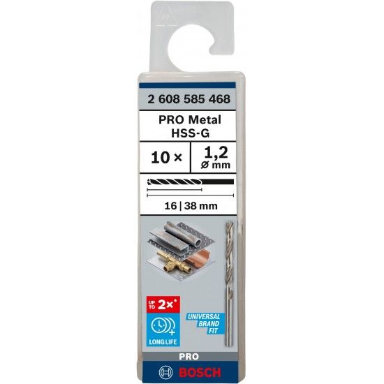 Broca PRO Metal HSS-G, 1,2 x 16 x 38 mm, 10 unid. refª 2608585468 BOSCH Broca PRO Metal HSS-G, 1,2 x 16 x 38 mm, 10 unid. refª 2608585468 BOSCH