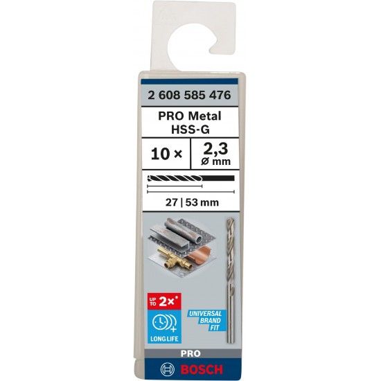Broca PRO Metal HSS-G, 2,3 x 27 x 53 mm, 10 unid. refª 2608585476 BOSCH Broca PRO Metal HSS-G, 2,3 x 27 x 53 mm, 10 unid. refª 2608585476 BOSCH