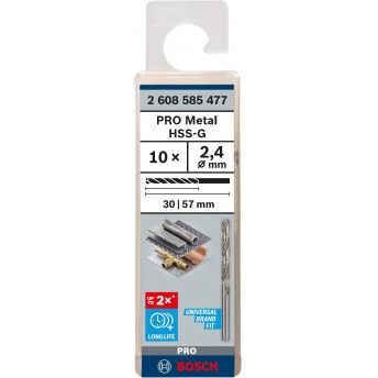 Broca PRO Metal HSS-G, 2,4 x 30 x 57 mm, 10 unid. ref� 2608585477 BOSCH