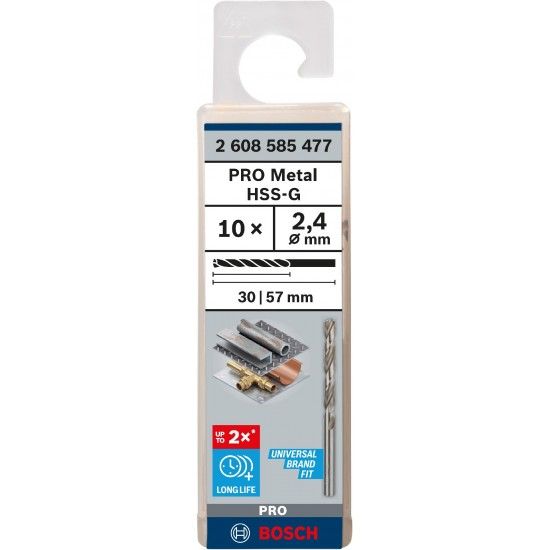 Broca PRO Metal HSS-G, 2,4 x 30 x 57 mm, 10 unid. refª 2608585477 BOSCH Broca PRO Metal HSS-G, 2,4 x 30 x 57 mm, 10 unid. refª 2608585477 BOSCH