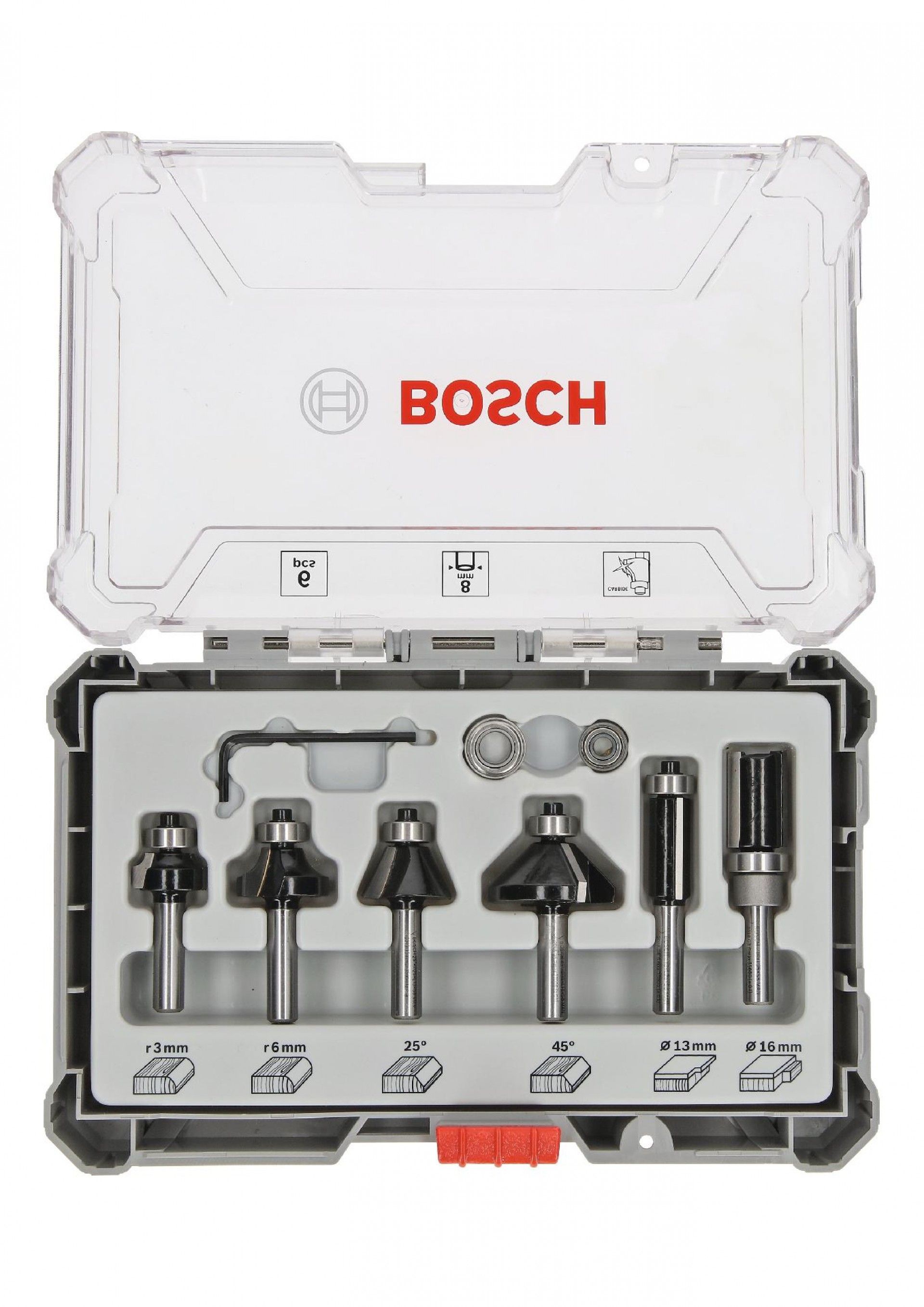 Fresa Bit Trim and Edging Set, Shank 8 mm, 6 pcs refª 2607017469 BOSCH