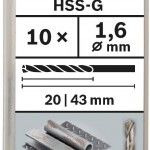 Broca PRO Metal HSS-G, 1,6 x 20 x 43 mm, 10 unid. ref� 2608585471 BOSCH