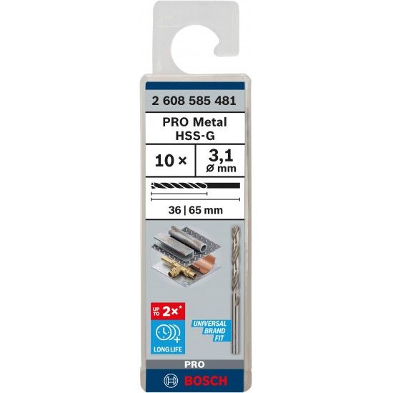 Broca PRO Metal HSS-G, 3,1 x 36 x 65 mm, 10 unid. ref� 2608585481 BOSCH