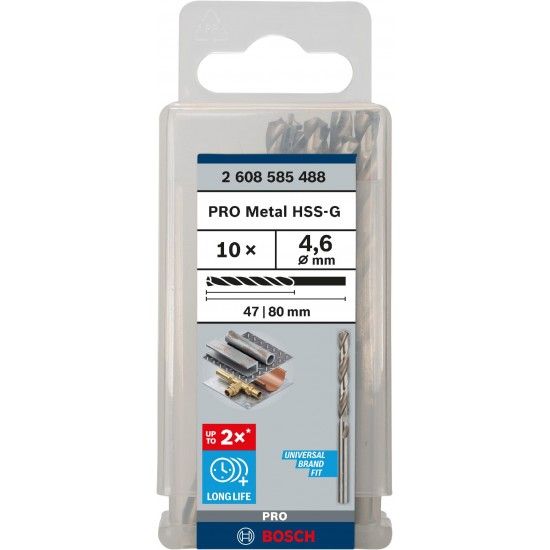 Broca PRO Metal HSS-G, 4,6 x 47 x 80 mm, 10 unid. refª 2608585488 BOSCH Broca PRO Metal HSS-G, 4,6 x 47 x 80 mm, 10 unid. refª 2608585488 BOSCH