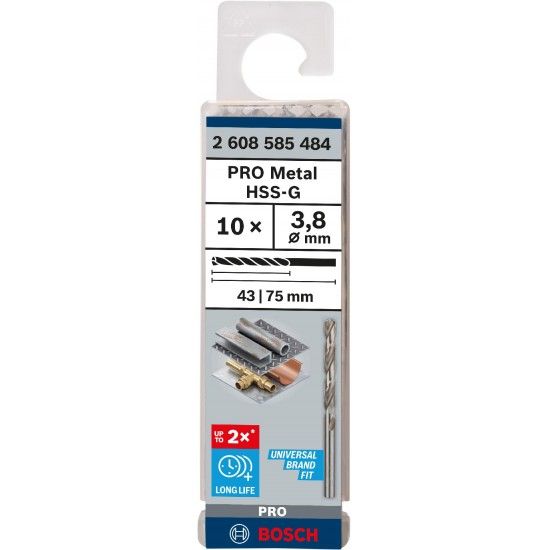 Broca PRO Metal HSS-G, 3,8 x 43 x 75 mm, 10 unid. ref� 2608585484 BOSCH