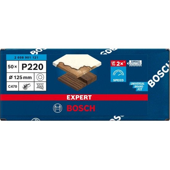 Lixa EXPERT C470 com 8 furos para lixadeiras excêntricas, 125 mm, G 220, 50 unidades refª 2608901121 Lixa EXPERT C470 com 8 furos para lixadeiras excêntricas, 125 mm, G 220, 50 unidades refª 2608901121