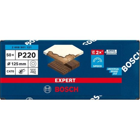 Lixa EXPERT C470 com 8 furos para lixadeiras excêntricas, 125 mm, G 220, 50 unidades refª 2608901121 Lixa EXPERT C470 com 8 furos para lixadeiras excêntricas, 125 mm, G 220, 50 unidades refª 2608901121