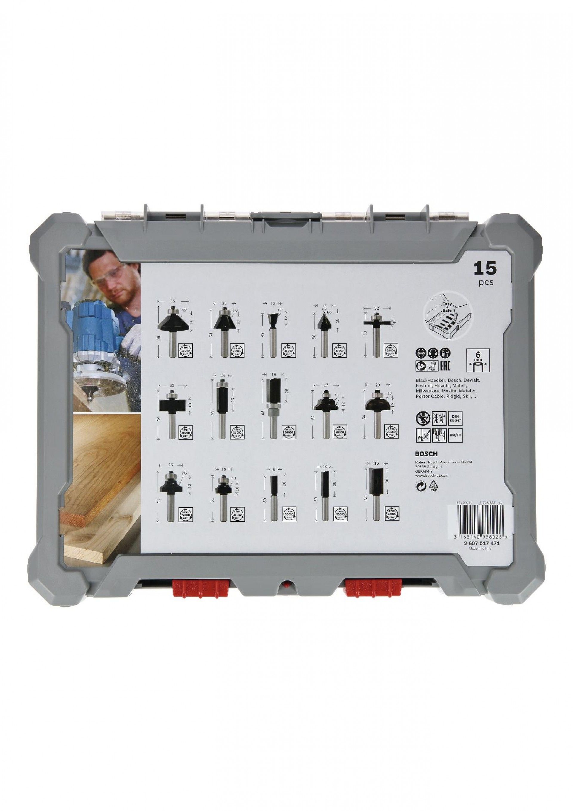 Fresa Bit Mixed Set, Shank 6 mm, 15 pcs refª 2607017471 BOSCH