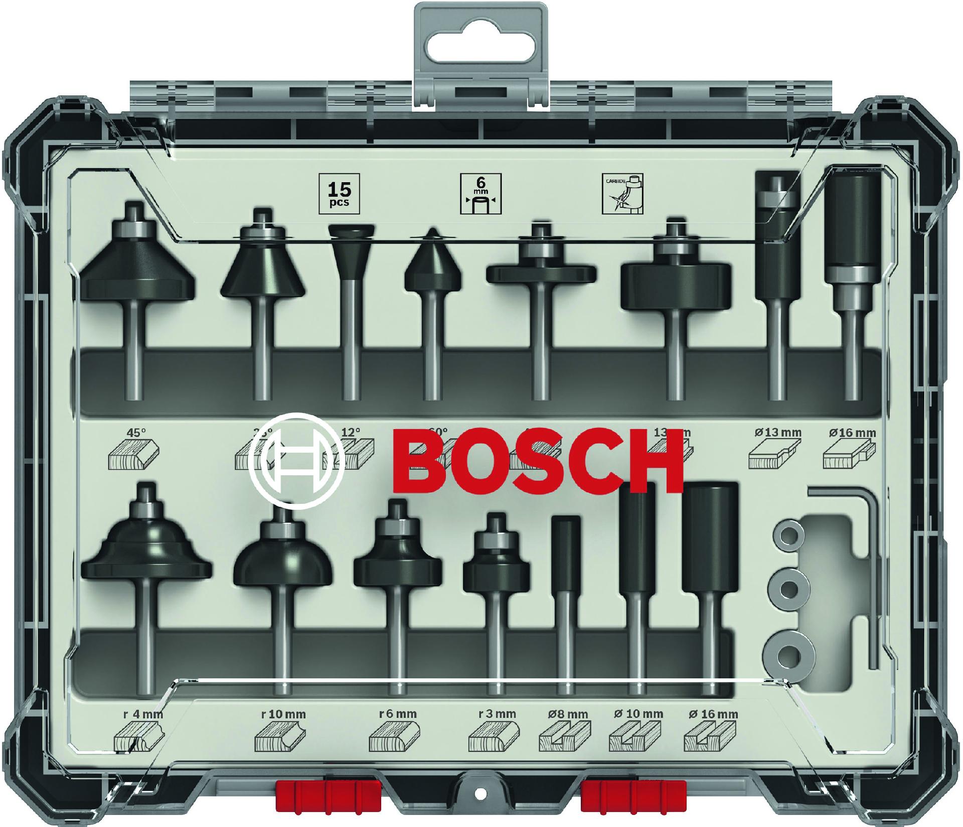 Fresa Bit Mixed Set, Shank 6 mm, 15 pcs refª 2607017471 BOSCH