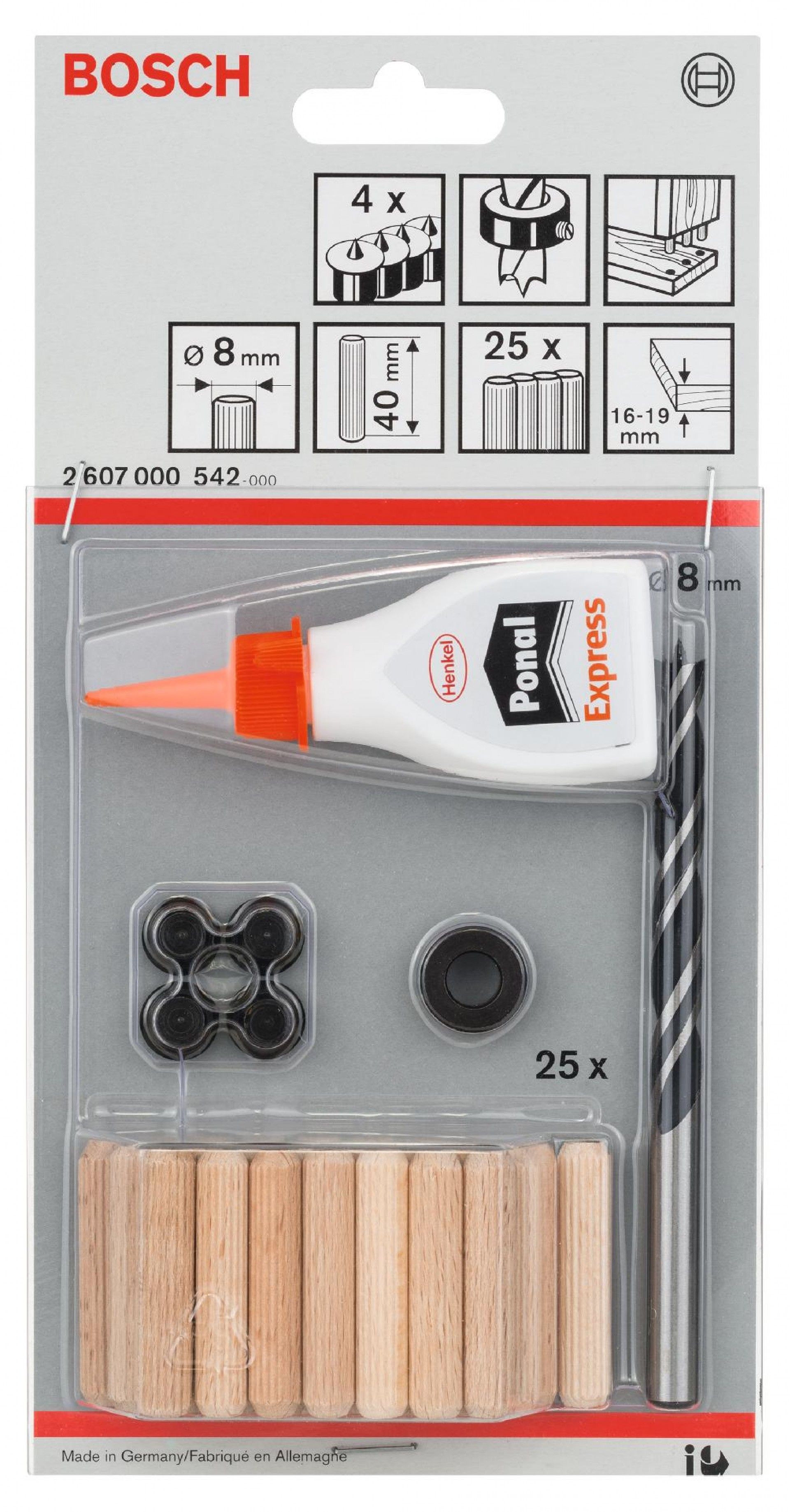 Conjunto de buchas de madeira, 32 unidades, 8 mm refª 2607000542 BOSCH